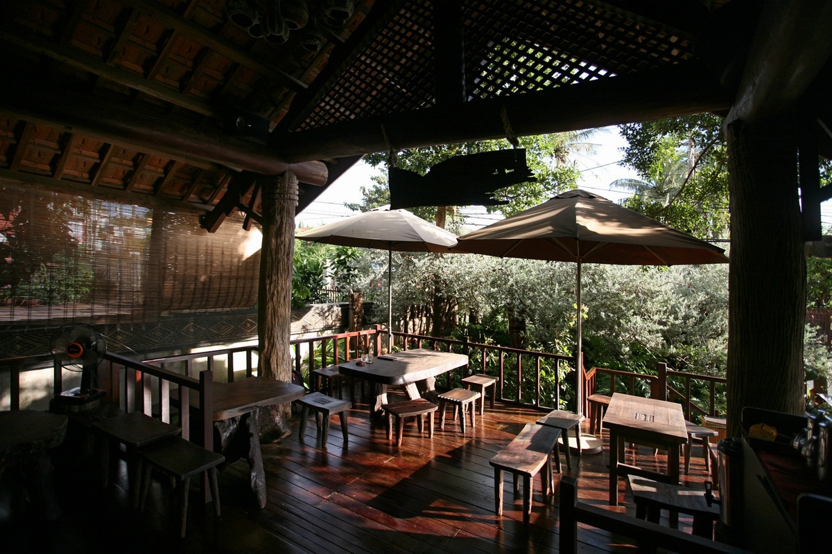 Coffee shop in the Central Highlands traditional longhouses